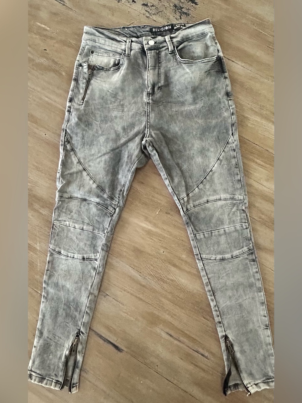 Men's Grey Washed Skinny Biker Jeans